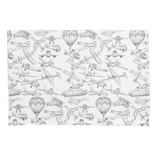 Hand drawn Airplanes Aviation Pilot Aviator Fun Kussensloop (Voorkant-Links)