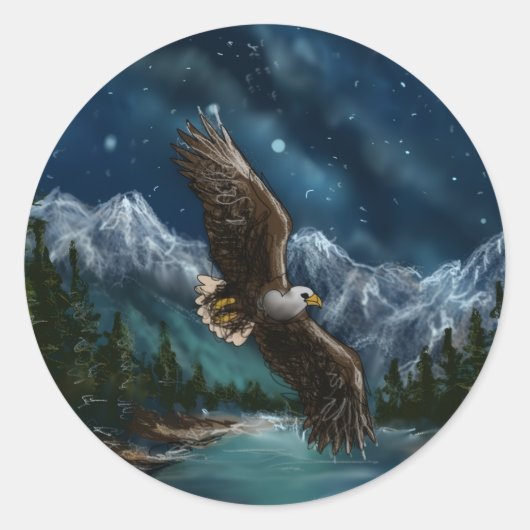 hand drawn and painted eagle in sky ronde sticker (Voorkant)
