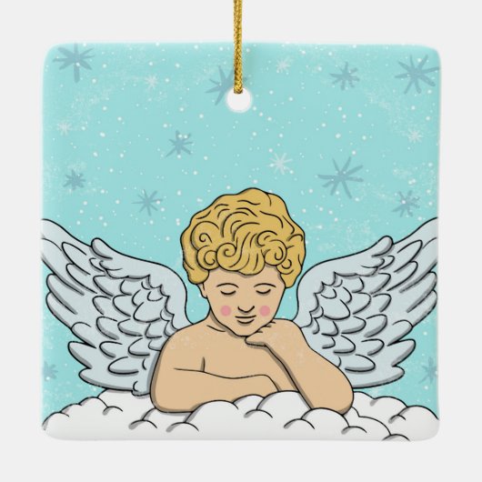 Hand Drawn Angel Keramisch Ornament (Achterkant)