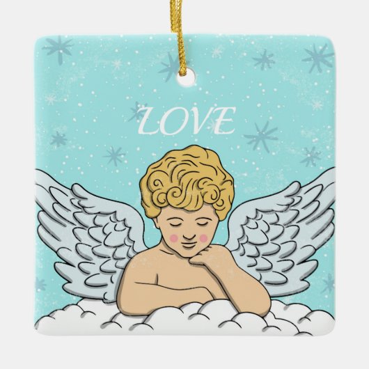 Hand Drawn Angel Keramisch Ornament (Voorkant)
