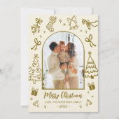 Hand-Drawn Arch Photo Gold Beige Merry Christmas  Feestdagenkaart (Voorkant)
