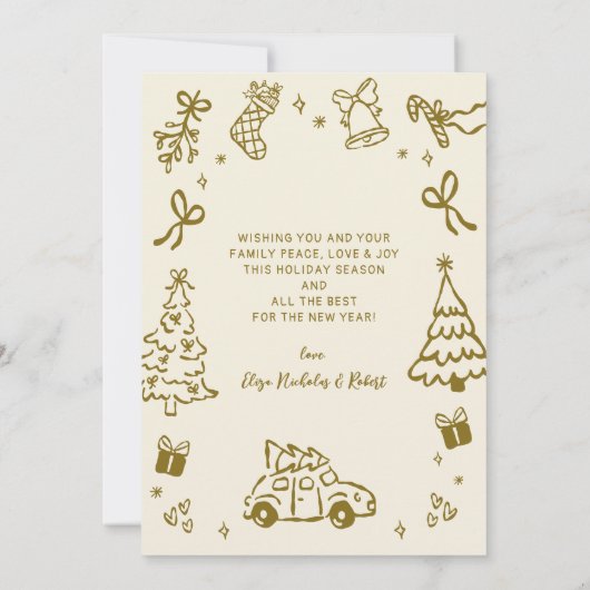 Hand-Drawn Arch Photo Gold Beige Merry Christmas Feestdagenkaart (Achterkant)