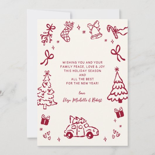 Hand-Drawn Arch Photo Red and Gold Merry Christmas Feestdagenkaart (Achterkant)