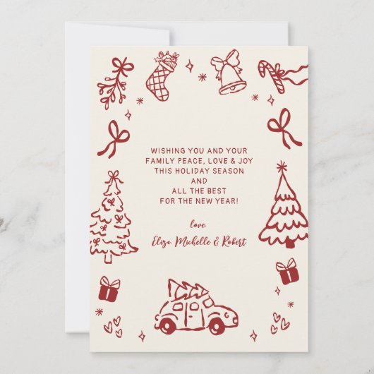 Hand-Drawn Arch Photo Red Beige Merry Christmas Feestdagenkaart (Achterkant)