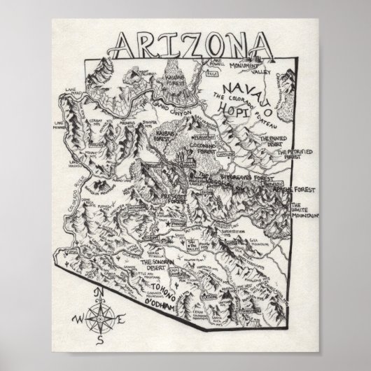 Hand Drawn Arizona Map | POSTER (Voorkant)