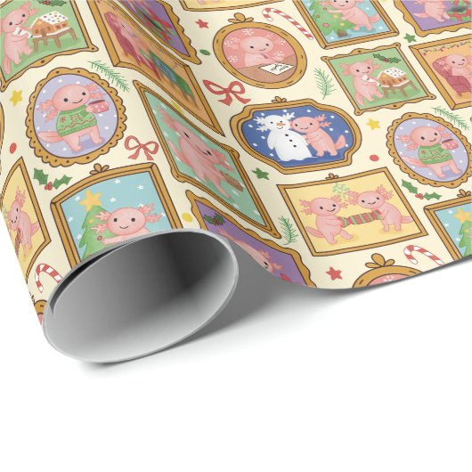 Hand Drawn Axolotl Christmas Wrapping Paper Roll Cadeaupapier (Rol Hoek)