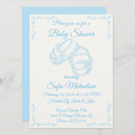 Hand Drawn Baby Boy Baby shower nodigt uit Kaart (Voorkant / Achterkant)