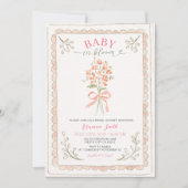 Hand Drawn Baby in Bloom Baby Shower Invite Kaart (Voorkant)