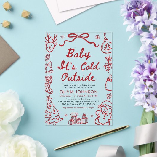 Hand Drawn Baby It's Cold Outside Baby Shower Acryl Uitnodigingen (Insitu (Huwelijk))