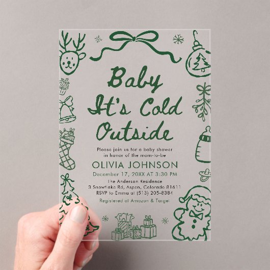Hand Drawn Baby It's Cold Outside Baby Shower Acryl Uitnodigingen (Insitu (Draagbaar))