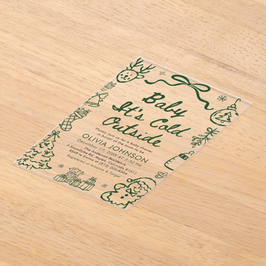 Hand Drawn Baby It's Cold Outside Baby Shower Acryl Uitnodigingen (Laagn)