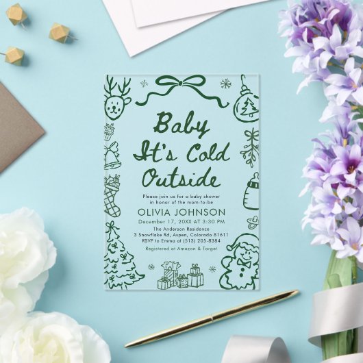 Hand Drawn Baby It's Cold Outside Baby Shower Acryl Uitnodigingen (Insitu (Huwelijk))