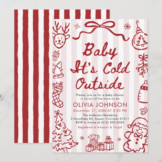 Hand Drawn Baby It's Cold Outside Baby Shower Kaart (Voorkant / Achterkant)