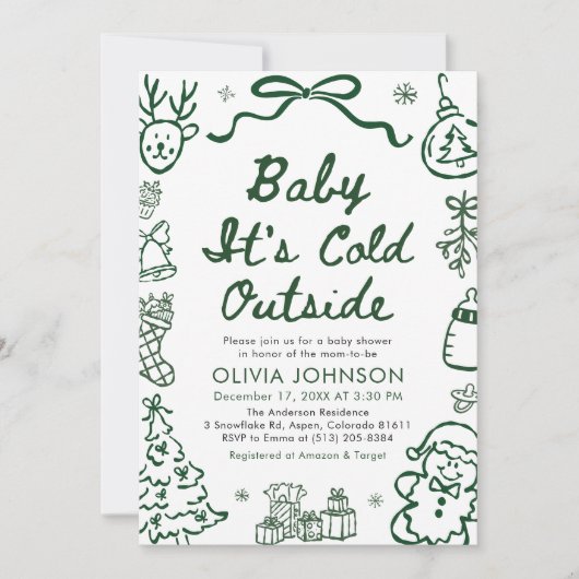 Hand Drawn Baby It's Cold Outside Baby Shower Kaart (Voorkant)