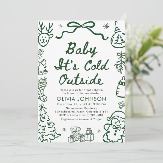 Hand Drawn Baby It's Cold Outside Baby Shower Kaart (Staand voorkant)