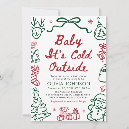 Hand Drawn Baby It's Cold Outside Baby Shower Kaart (Voorkant)