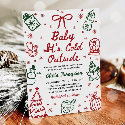 Hand Drawn Baby It's Cold Outside Baby Shower Kaart