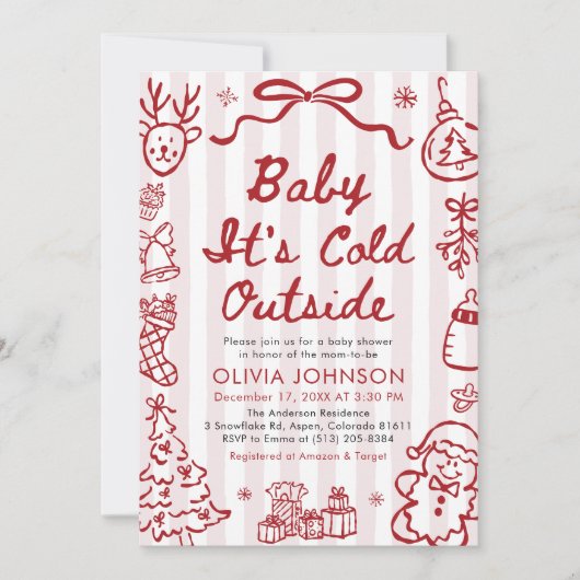 Hand Drawn Baby It's Cold Outside Baby Shower Kaart (Voorkant)