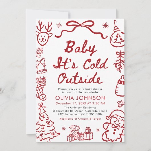 Hand Drawn Baby It's Cold Outside Baby Shower Kaart (Voorkant)
