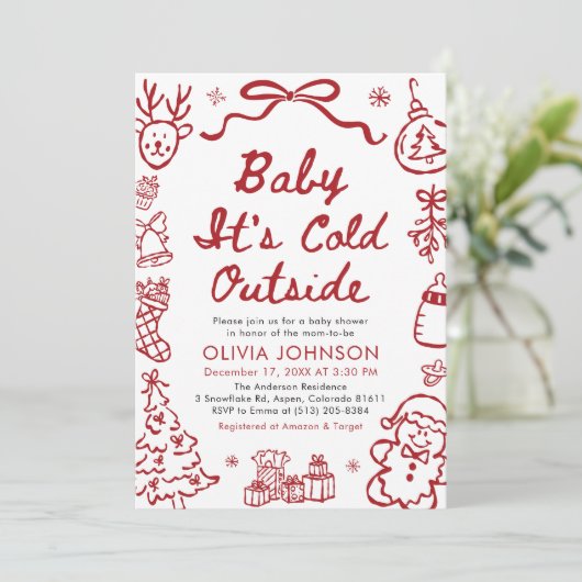 Hand Drawn Baby It's Cold Outside Baby Shower Kaart (Staand voorkant)