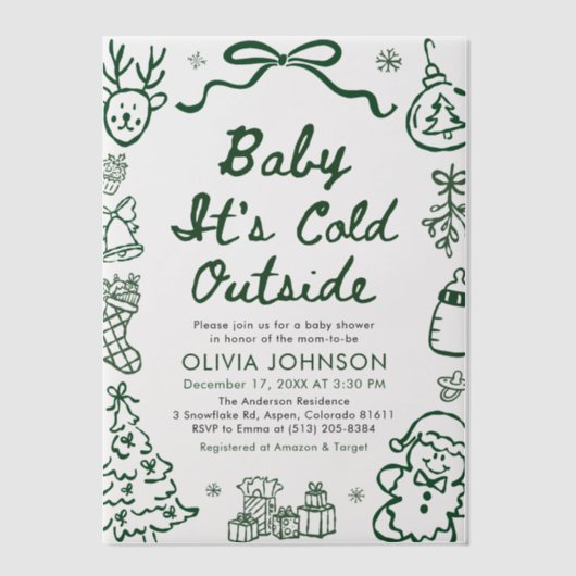 Hand Drawn Baby It's Cold Outside Baby Shower Vellum Uitnodigingen (Voorkant)