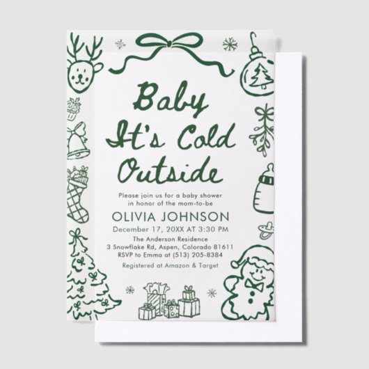 Hand Drawn Baby It's Cold Outside Baby Shower Vellum Uitnodigingen (Offset)
