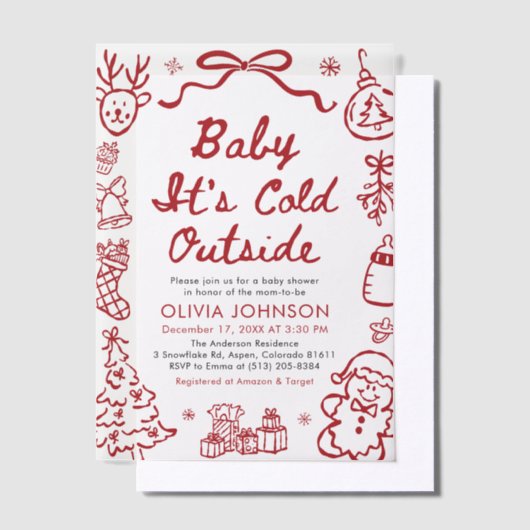 Hand Drawn Baby It's Cold Outside Baby Shower Vellum Uitnodigingen (Offset)