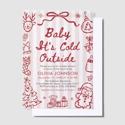 Hand Drawn Baby It's Cold Outside Baby Shower Vellum Uitnodigingen (Offset)