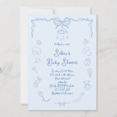 Hand Drawn Baby Shower, Bow Baby Boy Handwritten Kaart (Voorkant)