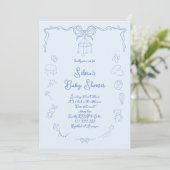 Hand Drawn Baby Shower, Bow Baby Boy Handwritten Kaart (Staand voorkant)
