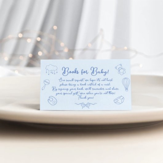 Hand Drawn Baby Shower, Bow Boy Books for Baby Informatiekaartje