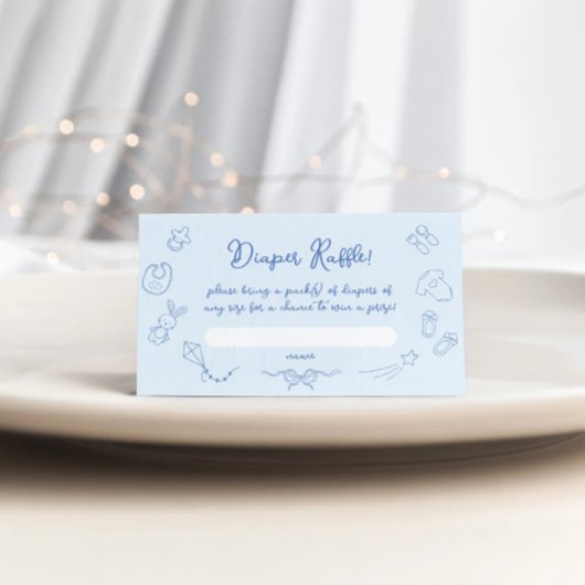 Hand Drawn Baby Shower, Bow Boy Diaper Raffle Informatiekaartje