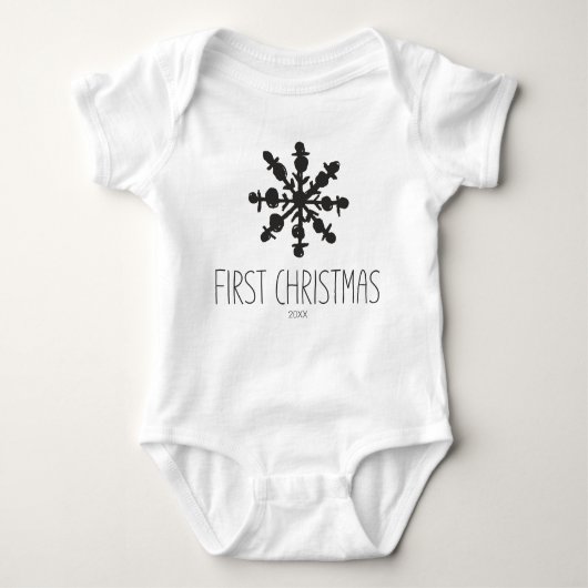 Hand Drawn Baby's First Kerstsnowflake Romper (Voorkant)