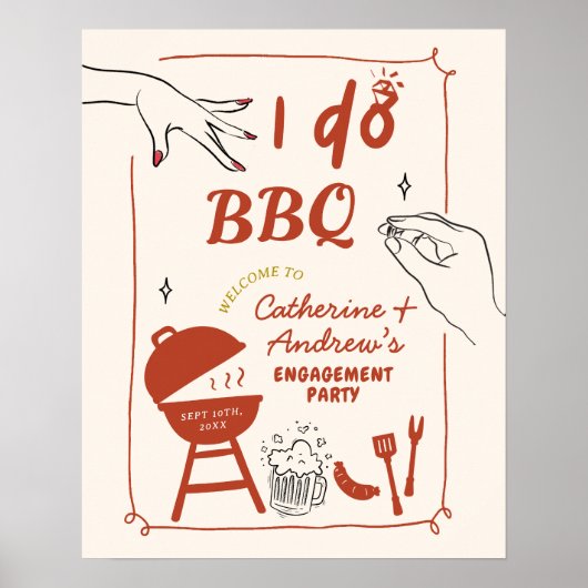 Hand Drawn Backyard I do BBQ engagement party Poster (Voorkant)