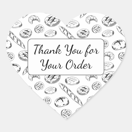 Hand-Drawn Bakery Pattern Heart Thank You Hart Sticker (Voorkant)