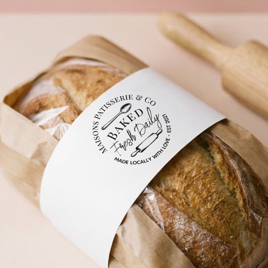 Hand Drawn Bakery Rolling Pin Baked Fresh Daily Rubberstempel