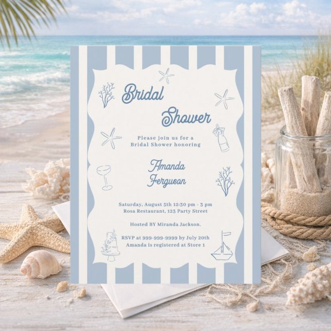 Hand drawn beach blue Bridal Shower invitation (Creator heeft geüpload)