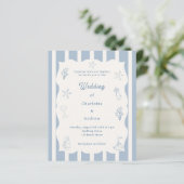 Hand drawn beach blue ivory wedding invitation (Staand voorkant)