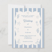 Hand drawn beach blue ivory wedding invitation (Voorkant)