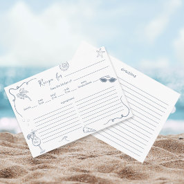 Hand Drawn Beach Doodle Bridal Shower Recipe Card  Informatiekaartje
