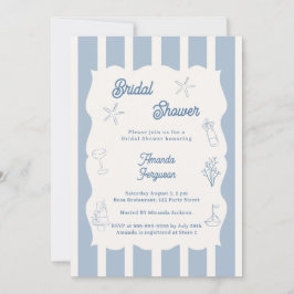 Hand drawn beach dusty blue ivory Bridal Shower Kaart