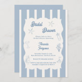Hand drawn beach dusty blue ivory Bridal Shower Kaart (Voorkant / Achterkant)