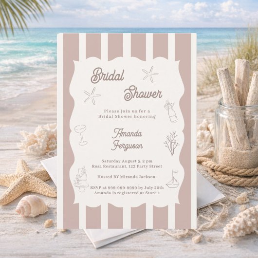 Hand drawn beach ivory taupe Bridal Shower Kaart