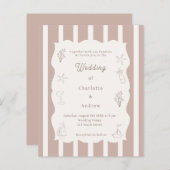 Hand drawn beach ivory taupe wedding invitation (Voorkant / Achterkant)