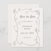 Hand drawn beach ivory taupe wedding Save the Date (Voorkant / Achterkant)