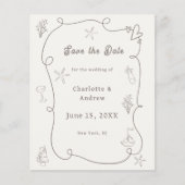 Hand drawn beach ivory taupe wedding Save the Date Flyer (Voorkant)