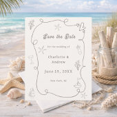 Hand drawn beach ivory taupe wedding Save the Date Flyer