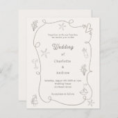 Hand drawn beach sand ivory wedding invitation (Voorkant / Achterkant)