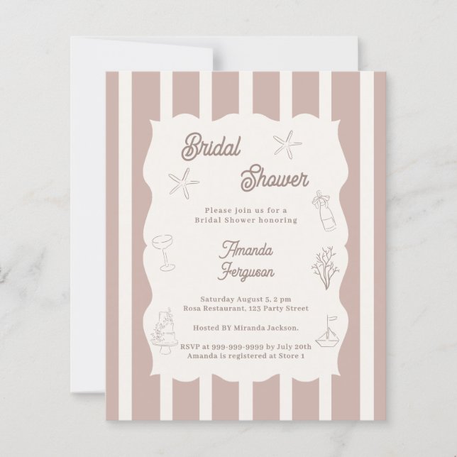 Hand drawn beach taupe Bridal Shower invitation (Voorkant)