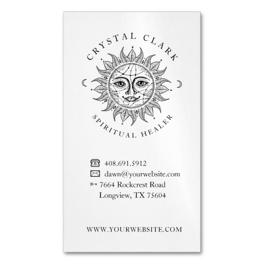 Hand Drawn Beauful Celestial Sun Face Star Magnetisch Visitekaartje (Voorkant Verticaal)